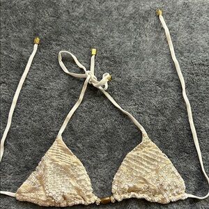 Beach Bunny Gold and White Women's Triangle Bikini Top Size Medium